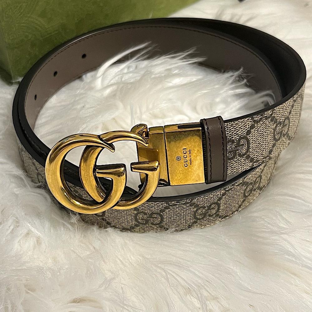 AUTHENTIC Gucci GG Marmont reversible belt - Brown - Size 85